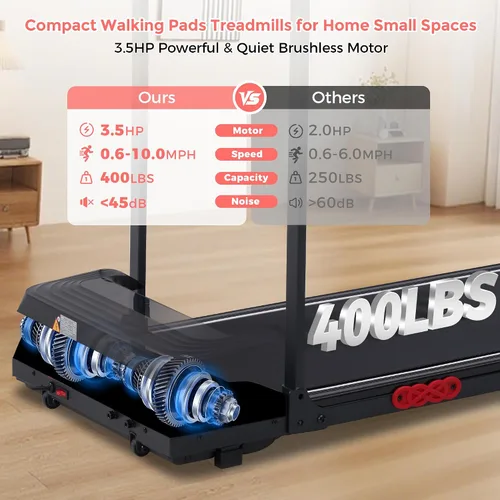 Miniatura 3 de Walking Pad with Handle Bar, 3.5HP Electric Portable Walking Pad Treadmill with Handles, 0.6-10MPH Running Treadmill with Handles for Home Small