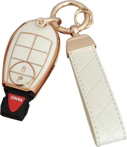 Funda para llavero Dodge con llavero de cuero apto para Chrysler Town y Country Dodge Grand Caravan 3 botones blanco
