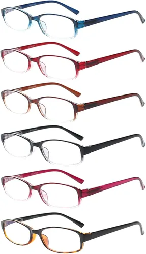 NORPERWIS - Set de 6 gafas de lectura para mujer con bloqueo de luz azul, gafas de bisagra de resorte de moda para mujeres (colores variados, 3.50)