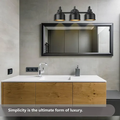 Miniatura 3 de Aplique de 3 luces para tocador de baño, aplique de pared de granja, luces de granero con pantalla de metal negro mate, lámpara de pared exterior