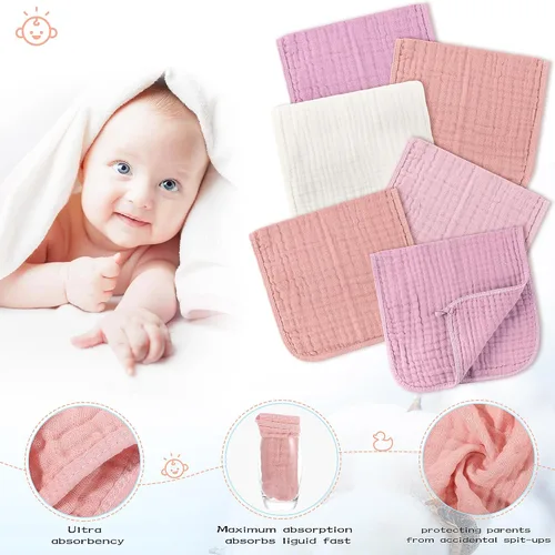 Miniatura 2 de Buryeah Gasas de muselina, 20 piezas, grandes de 20 x 10 pulgadas, 100% algodón, 6 capas ultraabsorbentes y suaves, toallitas de mano para babeo