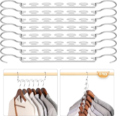 HOUSE DAY Organizadores de armario y almacenamiento de perchas mágicas de acero inoxidable para ahorrar espacio, perchas resistentes y desplegables,
