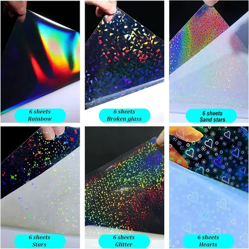 Miniatura 2 de 36 hojas de papel adhesivo holográfico transparente A4, láminas de vinilo autoadhesivas, película laminada de superposición