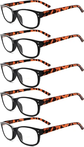 Miniatura 14 de Eyekepper Gafas de lectura clásicas para hombre, paquete de 5 con bisagras de resorte Brazos impresos de grano de madera