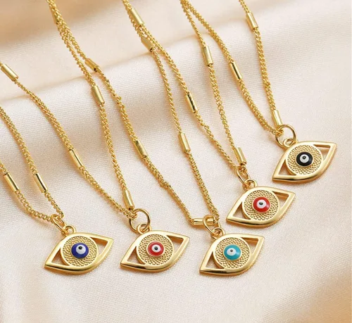 Miniatura 5 de Collar contra el mal de ojo para mujer, chapado en oro de 18 quilates, collar de ojo turco con colgante de oro para niñas