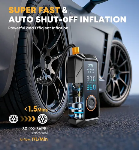 Miniatura 3 de Inflador de neumáticos, compresor de aire portátil, inflador de aire inalámbrico y de 12 V CC para automóviles, bicicletas, motocicletas, bolas