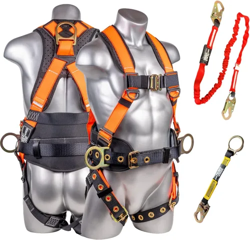 Palmer Safety Arnés de seguridad de protección contra caídas Hammerhead Series Kit de seguridad I Arnés Premium + Cordón + Kit de extensor de anillo