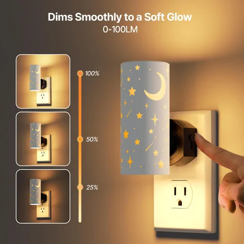 Miniatura 3 de Luces nocturnas LED enchufables a la pared, paquete de 2 luces nocturnas brillantes de 3000 K, sensor de atardecer a amanecer, regulable de 0 a 100