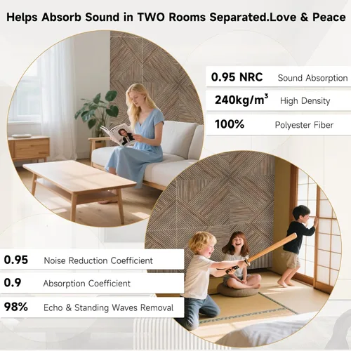 Miniatura 5 de Paneles acústicos de pared, paquete de 6 unidades de tamaño total de 72 x 48 pulgadas, paneles acústicos decorativos autoadhesivos para pared