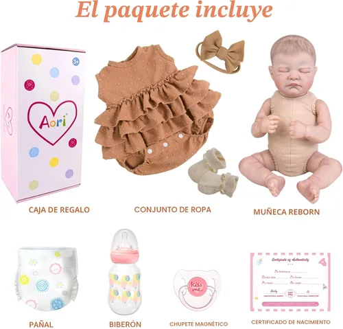 Miniatura 7 de Aori - Muñecas bebés Reborn realistas - Muñeca recién nacida durmiente de 20 pulgadas, niña realista con set de alimentación y atuendo - Cuerpo
