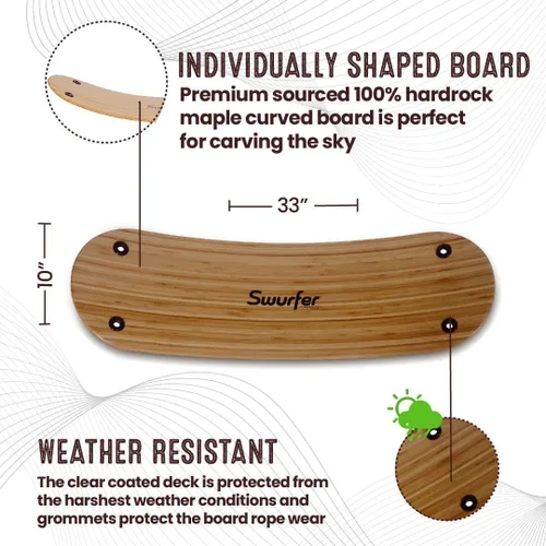Miniatura 5 de Swurfer Stand Up TreeSkate Columpio para exteriores - Columpio de árbol para niños con asas ajustables, equipo de juego al aire libre para niños