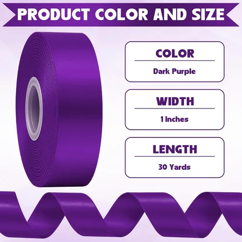 Miniatura 2 de Fullive Cinta de 1 pulgada para envolver regalos, cinta de Halloween de color morado oscuro de 30 yardas Sleek Glossy, Wear Resistant, Easy Cut