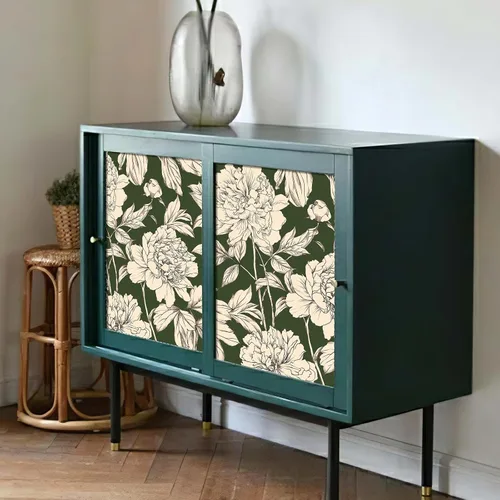 Miniatura 7 de Simon&Siff Papel Tapiz Lineal Floral, Papel Tapiz Blanco y Negro Despegar y Pegar Flores Boceto Papel de Pared Floral Removible para Dormitorio Baño