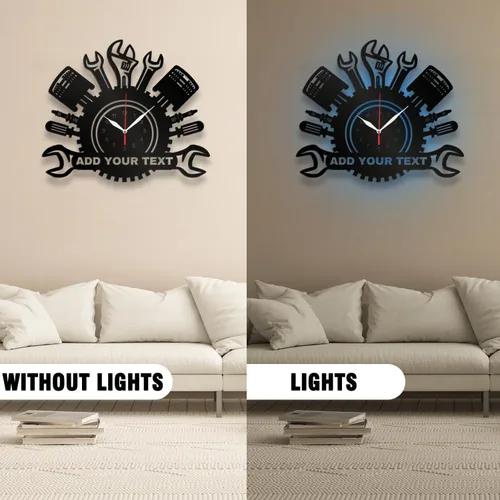 Miniatura 6 de Reloj de pared de garaje personalizado, herramientas mecánicas de reparación automática, reloj de pared, nombre personalizado, texto, hombre, cueva