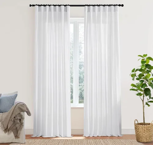 Miniatura 75 de XTMYI - Cortinas transparentes de 54 pulgadas de largo, juego de 2 paneles para baño, cortinas cortas de lino y algodón con semi privacidad