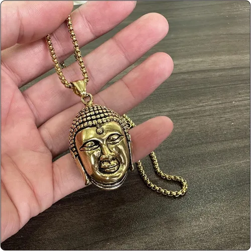 Miniatura 6 de Collar con colgante de cabeza de Buda de acero inoxidable punk rock