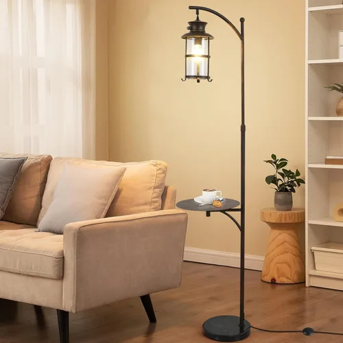 Miniatura 2 de beaysyty Lámparas de pie ajustables retro de granja con bandeja, lámpara de pie alta para dormitorio, decoración del hogar para oficina, sala