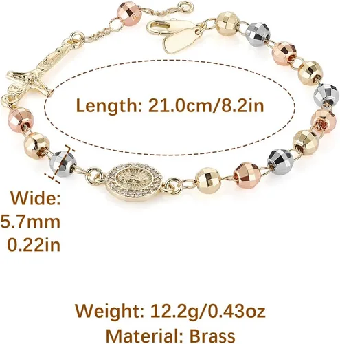 Miniatura 51 de HZMAN Pulsera de cruz con cuentas de rosario virgen de Guadalupe ajustable para mujer, regalo de joyería