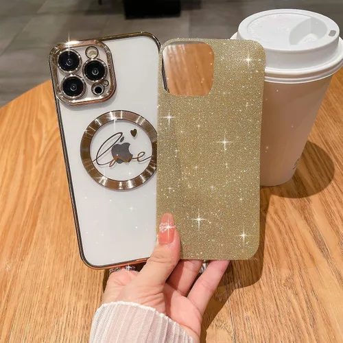 Miniatura 3 de Funda magnética con purpurina compatible con iPhone 11 Pro Max de 6.5 pulgadas, funda transparente de lujo, con diseño de corazón chapado en amor