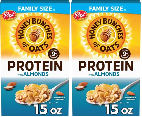 Miniatura 14 de Honey Bunches of Oats Cereal de desayuno con almendras, cereal de almendras con miel con racimos de avena y granola, caja de 12 onzas