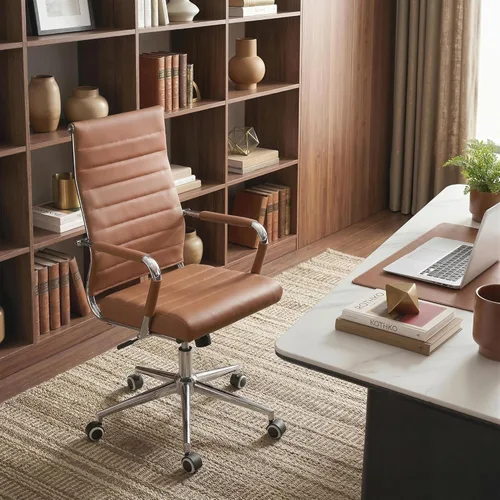 Miniatura 10 de Silla de escritorio de oficina Okeysen, sillas de cuero modernas y ergonómicas para sala de conferencias, silla giratoria ajustable en altura