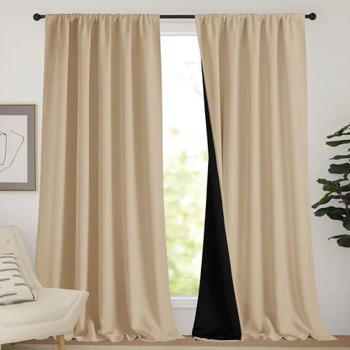 Miniatura 31 de NICETOWN Cortinas blancas 100% opacas, 2 capas gruesas completamente opacas con bolsillo para barra, cortinas aislantes térmicas para Blanco puro