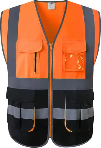 Miniatura 11 de JKSafety Chaleco de seguridad de malla de alta visibilidad con 9 bolsillos para hombres y mujeres, Chaleco reflectante de seguridad, cremallera