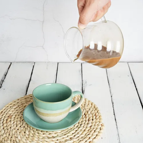 Miniatura 5 de Bosmarlin Juego de 2 Tazas de Capuchino de Cerámica con Platillo, 10 Oz, Tazas de Café para Café con Leche, Espresso, Té, Aptas para Lavavajillas
