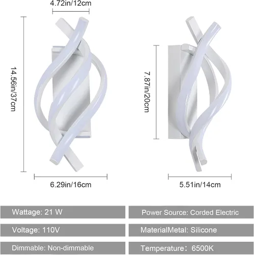 Miniatura 4 de Moderno aplique de pared LED de 21 W, apliques de pared para interiores, blanco frío, 6500 K, diseño en espiral, lámpara LED montada en pared