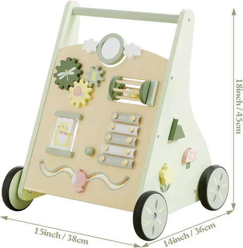 Miniatura 2 de Andador de bebé de madera Beright Push and Pull Andador de aprendizaje con múltiples actividades para niños, juguete de centro de actividades que