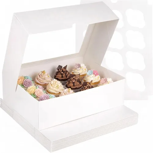 VGOODALL 12 Cajas para Cupcakes, 12PCS Portacupcakes con Ventana Cajas Blancas de Pastelería para Cumpleaños Fiestas Navideñas Suministros de