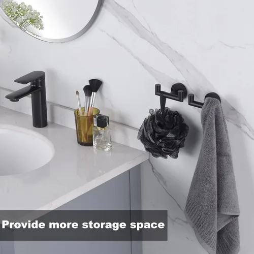 Miniatura 2 de Ganchos para toallas para baños, gancho negro mate para toallas de cocina y baño, gancho de acero inoxidable SUS304, ganchos dobles resistentes