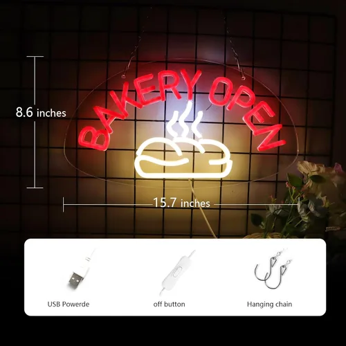 Miniatura 2 de BAKERY OPEN - Letreros de neón para decoración de pared, luces de neón para dormitorio, letreros LED de negocios adecuados para panadería