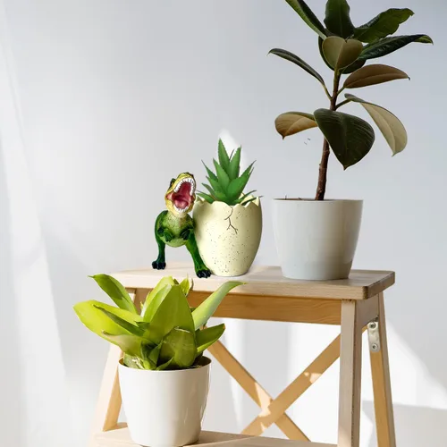 Miniatura 3 de FlidRunest Macetas suculentas de dinosaurio, maceta de resina creativa para suculentas con orificio de drenaje, accesorios de escritorio