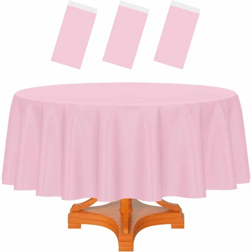 Miniatura 33 de HEIPINIUYE - Paquete de 2 manteles redondos de 84 pulgadas de plástico beige, manteles de mesa impermeables desechables para redondas, ideales