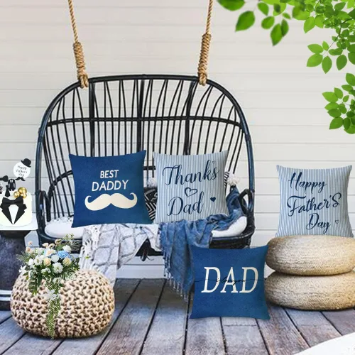 Miniatura 6 de YeeJu Juego de 4 fundas de almohada para el Día del Padre de 16 x 16 pulgadas, fundas de almohada con texto en inglés "I Love Dad", fundas