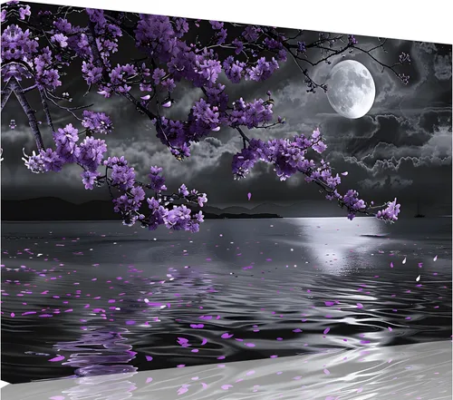 Miniatura 51 de TutuBeer 1 Panel Arte de Pared con Imagen Púrpura Arte de Pared en Lienzo Púrpura Abstracto Color Ciruela Impresión de Flores en Lienzo Pintura