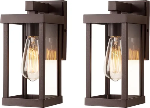 Miniatura 10 de mirrea Aplique de pared clásico para exteriores de 11 pulgadas, marco de metal rectangular negro mate y pantalla de vidrio transparente, luz