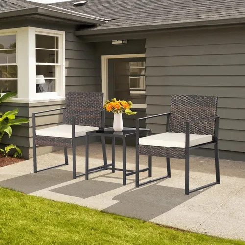 Miniatura 2 de Tangkula Juego de muebles de patio de 3 piezas, moderno y resistente para todo tipo de clima, sillas de mimbre y mesa auxiliar, adecuado para porche