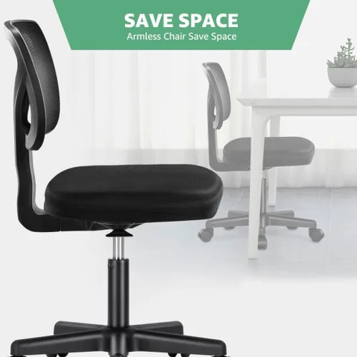 Miniatura 7 de Silla de oficina de malla sin brazos, silla de escritorio ergonómica con respaldo bajo, sillas giratorias ajustables para computadora para espacios