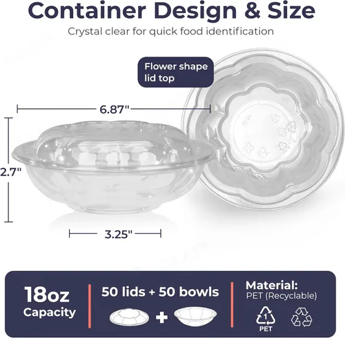Miniatura 2 de Fit Meal Prep 50 unidades 18 onzas Tazones desechables de plástico transparente para ensalada con tapas herméticas - Para llevar para almuerzo
