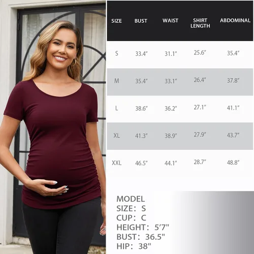Miniatura 204 de GINKANA Blusas de maternidad de manga corta, diseño floral, fruncido, casual, para mamá, para embarazo