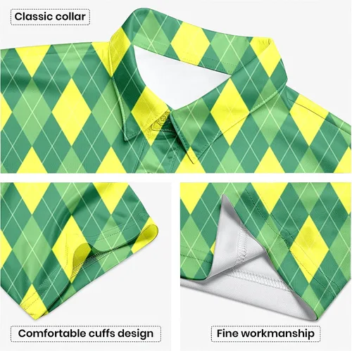 Miniatura 54 de Camisa de golf de los años 80 para hombre, ajuste seco, manga corta, estampada, divertidas, camisas de golf de los años 90 para hombre