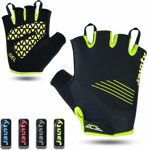 JAUNTY Guantes de ciclismo para hombre, con relleno de gel de medio dedo, guantes de bicicleta para hombre, que absorben los golpes,