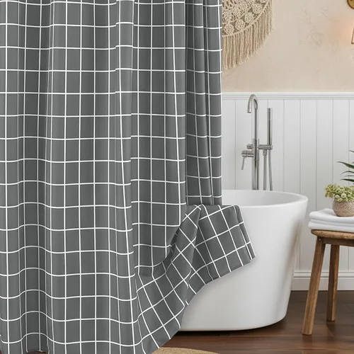 Miniatura 18 de Biscaynebay - Cortinas de ducha de tela texturizada 72" X 72", cortinas de baño de estilo granja modernas con estampado de cuadros en blanco y Negro