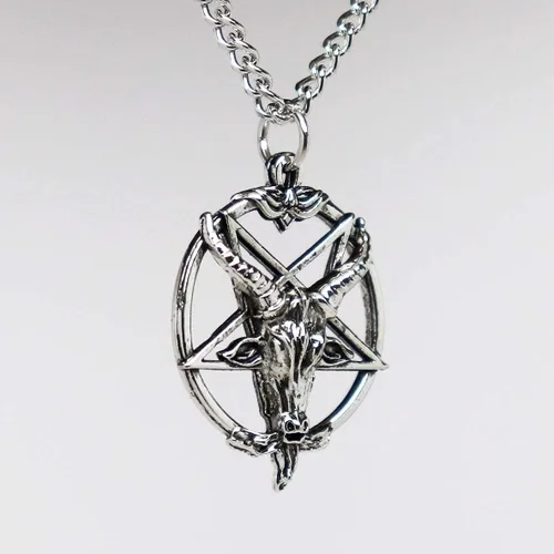Miniatura 4 de Real Metal Baphomet - Collar con dije de cabeza de cabra satánica invertida con acabado plateado de una pulgada Metal