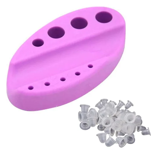Miniatura 10 de Hipifans Soporte para tazas de tinta de tatuaje y 20 tapas de tinta de tatuaje, hisopos de algodón para tatuajes, organizador de pigmentos, soporte