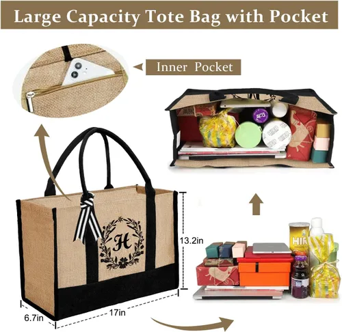 Miniatura 39 de Bolsa de mano personalizada de yute para mujeres, regalos para el día de la madre, regalo de Navidad de cumpleaños para mujeres y amigas