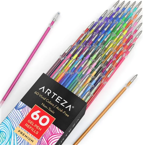 Miniatura 10 de Bolígrafos de gel Arteza 60 colores individuales sin ácido y no tóxico (puntas de 0.03 a 0.039 pulgadas, juego de 60)