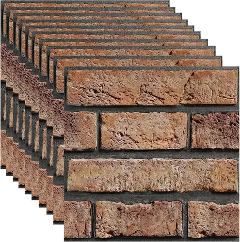 Miniatura 10 de Paneles de pared 3D para despegar y pegar, paquete de 10 paneles de PVC texturizados de ladrillo, azulejos de pared autoadhesivos impermeables